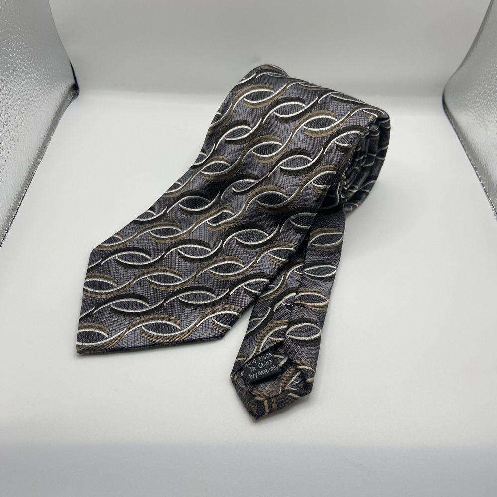 Pronto Uomo Designer Necktie Mens Multicolor Silk Oval Waves Keeper Loop Office